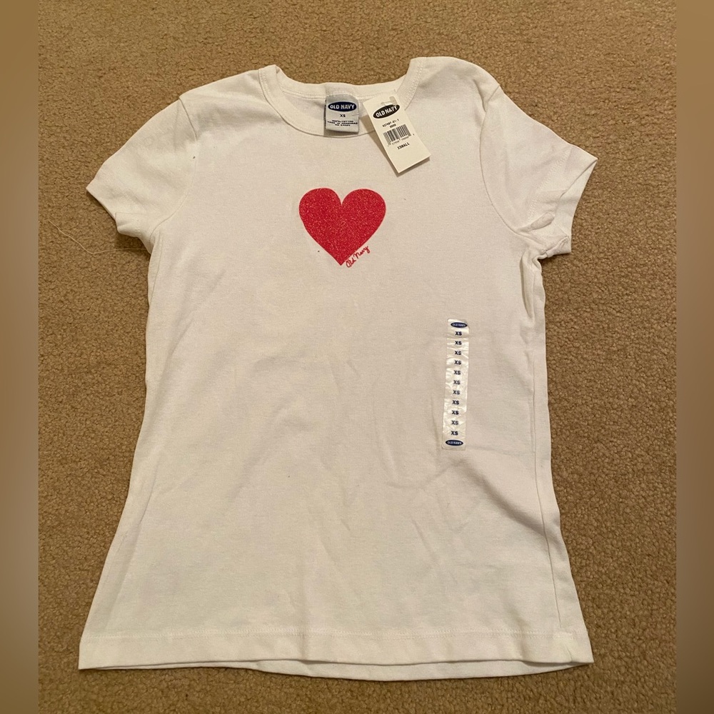 Old Navy White Shirt With Red Heart Size XS - NWT